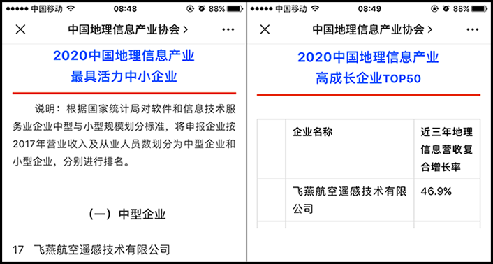 喜訊丨飛燕遙感榮獲2020中國(guó)地理信息產(chǎn)業(yè)最具活力中型企業(yè)榮譽(yù)稱號(hào)，榮耀入選2020中國(guó)地理信息產(chǎn)業(yè)高成長(zhǎng)企業(yè)TOP50！